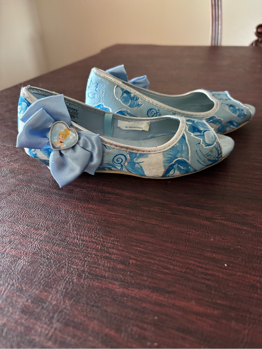 Disney Girls Blue Cinderella Bow Peep-Toe Dress Shoes